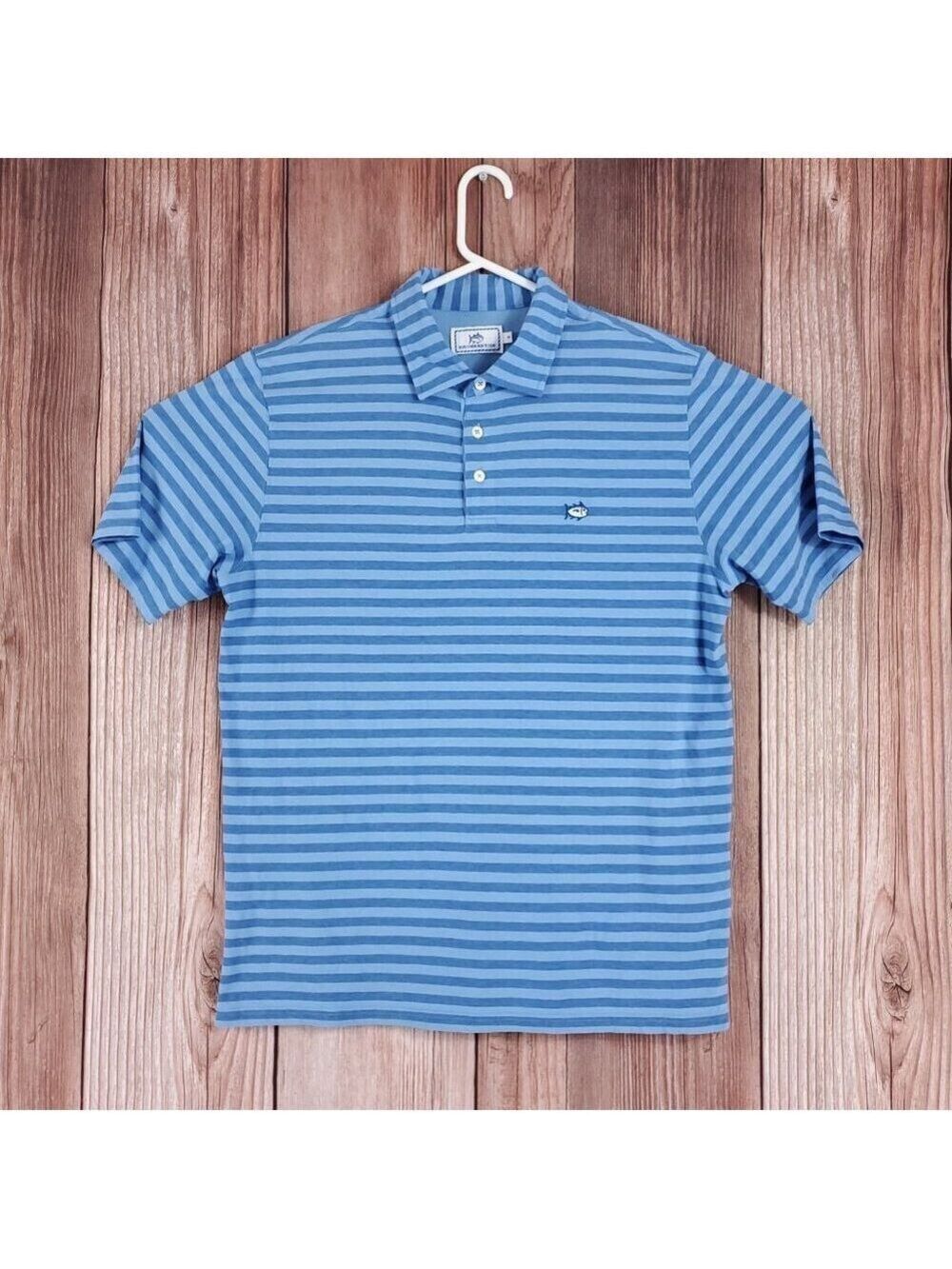 Southern Tide Mens Size Medium Blue Striped SS Polo Shirt Pima Cotton Blend